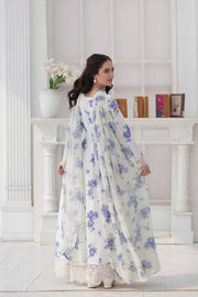 Daisy Pearl White & Sky Blue Embroidered Frock For Women