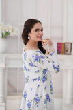 Daisy Pearl White & Sky Blue Georgette Chiffon Frock with Dupatta For Women