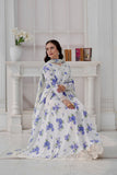 Daisy Pearl White & Sky Blue Georgette Chiffon Frock with Dupatta For Women