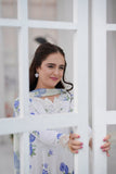 Daisy Pearl White & Sky Blue Georgette Chiffon Frock with Dupatta For Women