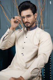Cream Color Hard Cotton Kameez Shalwar For Men