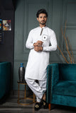 White Color Embellished Kurta Pajama For Men