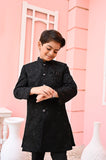 Elegant Black Mysore Sequence Sherwani For Boys