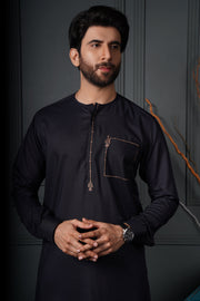 Black Color Brown Embellished Kurta Pajama For Men