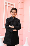 Elegant Black Mysore Sequence Sherwani For Boys