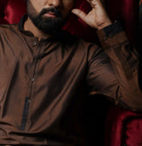 Brown Color Embellished Collar Cuff Shalwar Kameez For Men