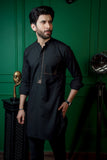 Black Color Short Length Curved Edges Kurta Pajama For Men