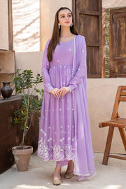 Ayra Lilac Embroidered Chiffon Frock For Women
