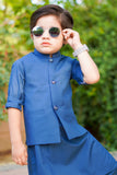 Blue Kurta with Matching Waistcoat For Boys