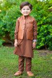 Almond Brown Stylish Blended Suiting Waistcoat Ensemble For Boys