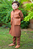 Almond Brown Stylish Blended Suiting Waistcoat Ensemble For Boys