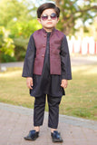 Black Kurta with Brown Waistcoat For Boys