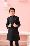 Elegant Black Sequence Zigzag Sherwani in Luxurious Mysore Fabric For Boys