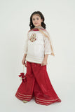 White Hand-Embroidered Kora Dabka Ensemble with Sharara For Girls