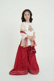 White Hand-Embroidered Kora Dabka Ensemble with Sharara For Girls