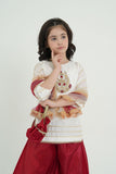 White Hand-Embroidered Kora Dabka Ensemble with Sharara For Girls