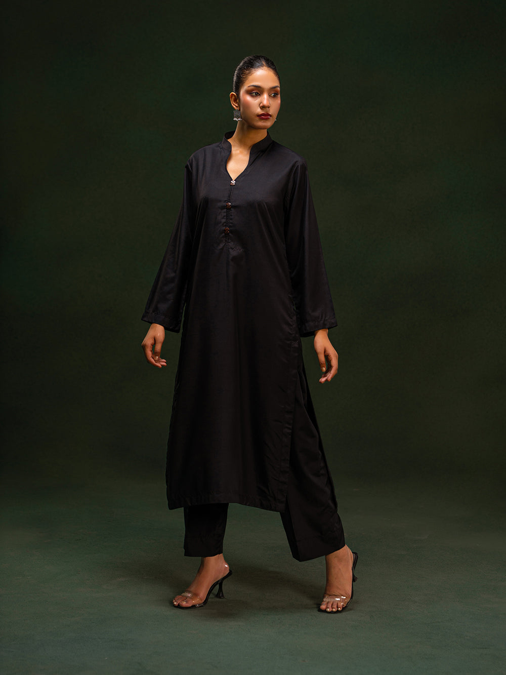 Black Wash & Wear Co-Ord Set For Women