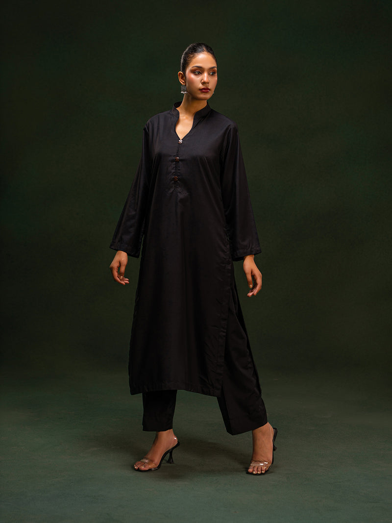 Black Premium Wash & Wear Co-Ord Set For Women
