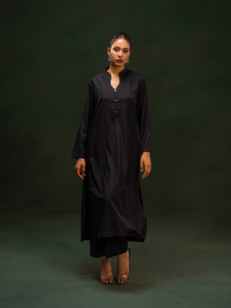 Black Premium Wash & Wear Co-Ord Set For Women