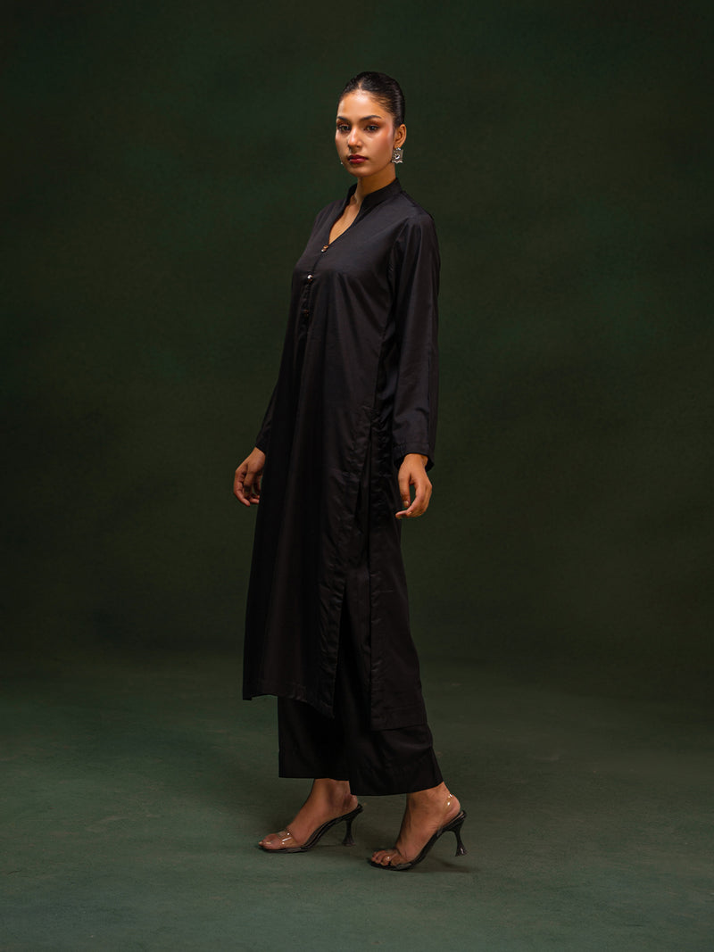 Black Premium Wash & Wear Co-Ord Set For Women
