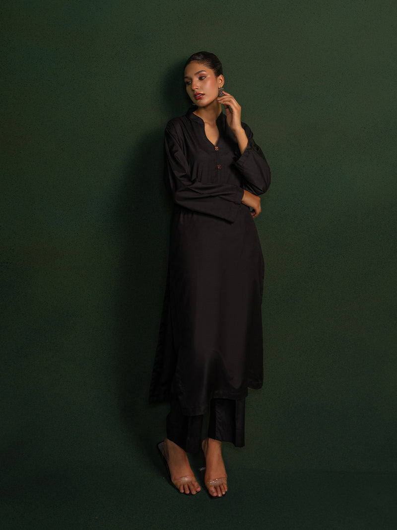Black Premium Wash & Wear Co-Ord Set For Women