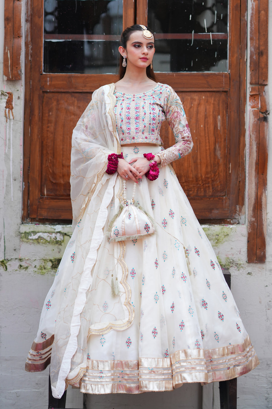 Naqsh Off-White Organza & Silk Lehenga Choli with Dupatta For Women