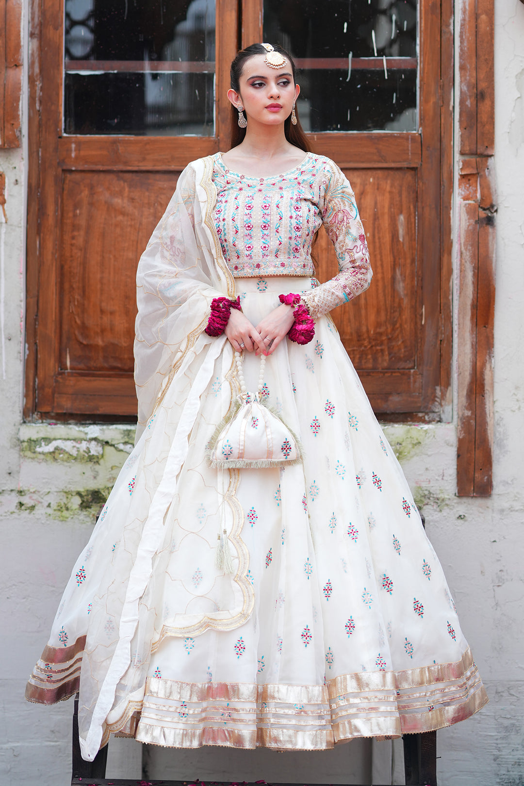 Naqsh Off-White Organza & Silk Lehenga Choli with Dupatta For Women