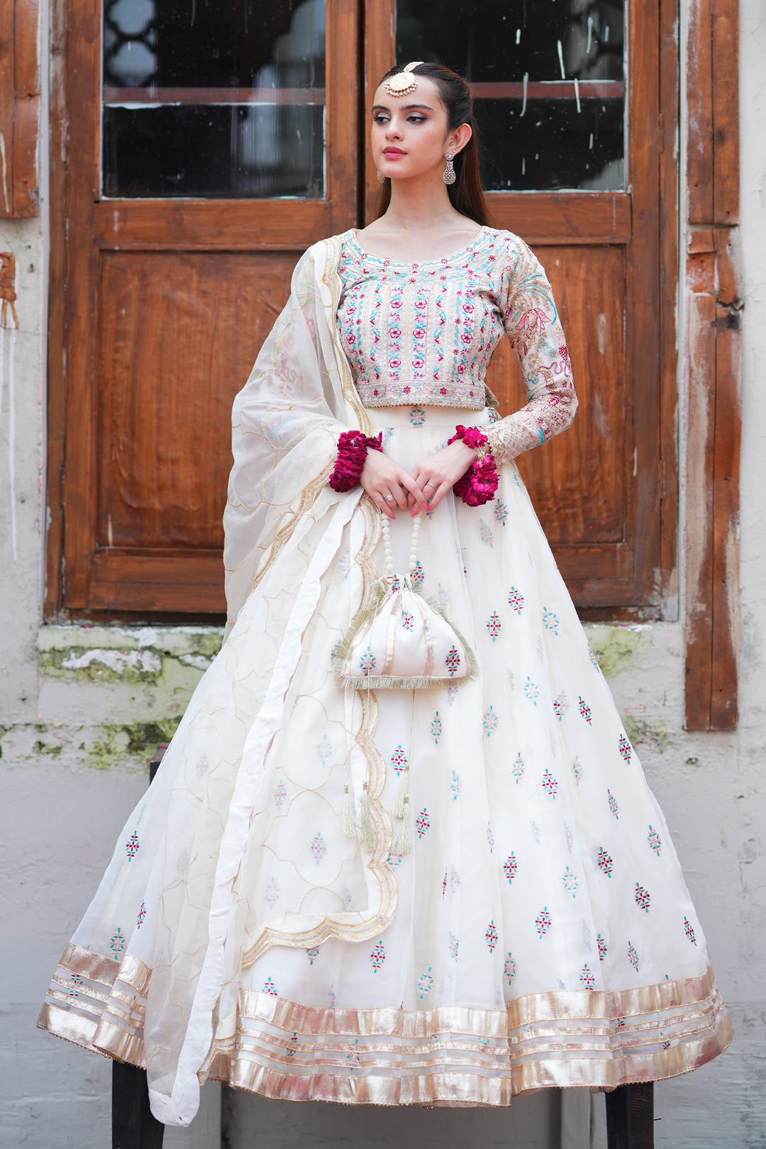 Naqsh Off-White Organza & Silk Lehenga Choli with Dupatta For Women