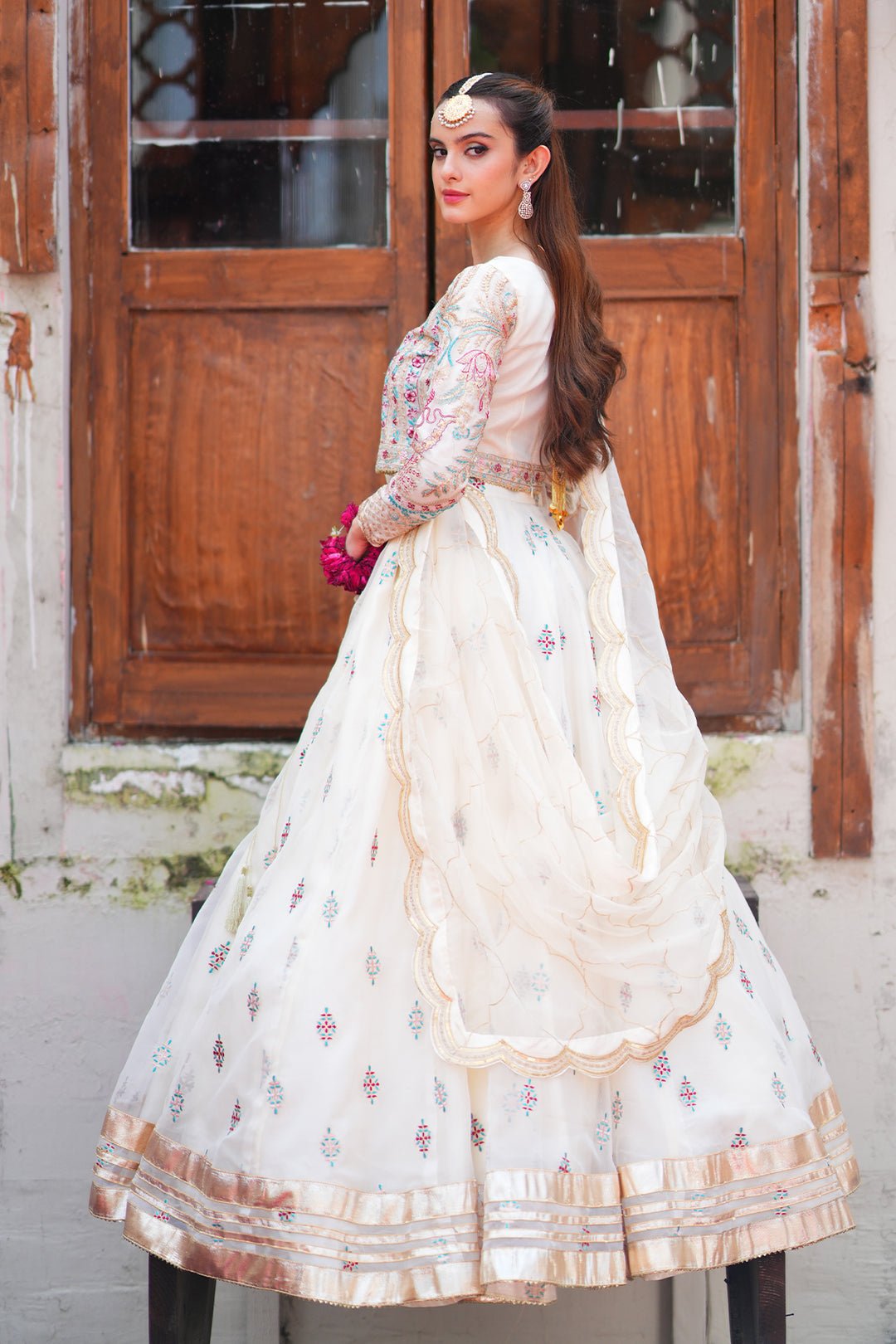 Naqsh Off-White Organza & Silk Lehenga Choli with Dupatta For Women