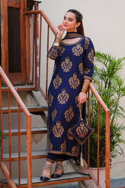 Mehr Navy Blue Silk Long Shirt Capri with Chiffon Dupatta For Women