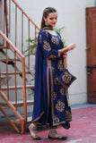 Mehr Navy Blue Silk Long Shirt Capri with Chiffon Dupatta For Women