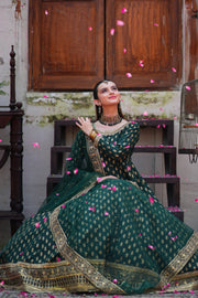 Afsaana Dark Green Kattan Silk Maxi with Net Dupatta For Women