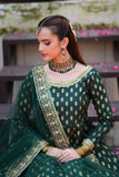 Afsaana Dark Green Kattan Silk Maxi with Net Dupatta For Women