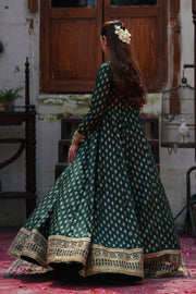 Afsaana Dark Green Kattan Silk Maxi with Net Dupatta For Women
