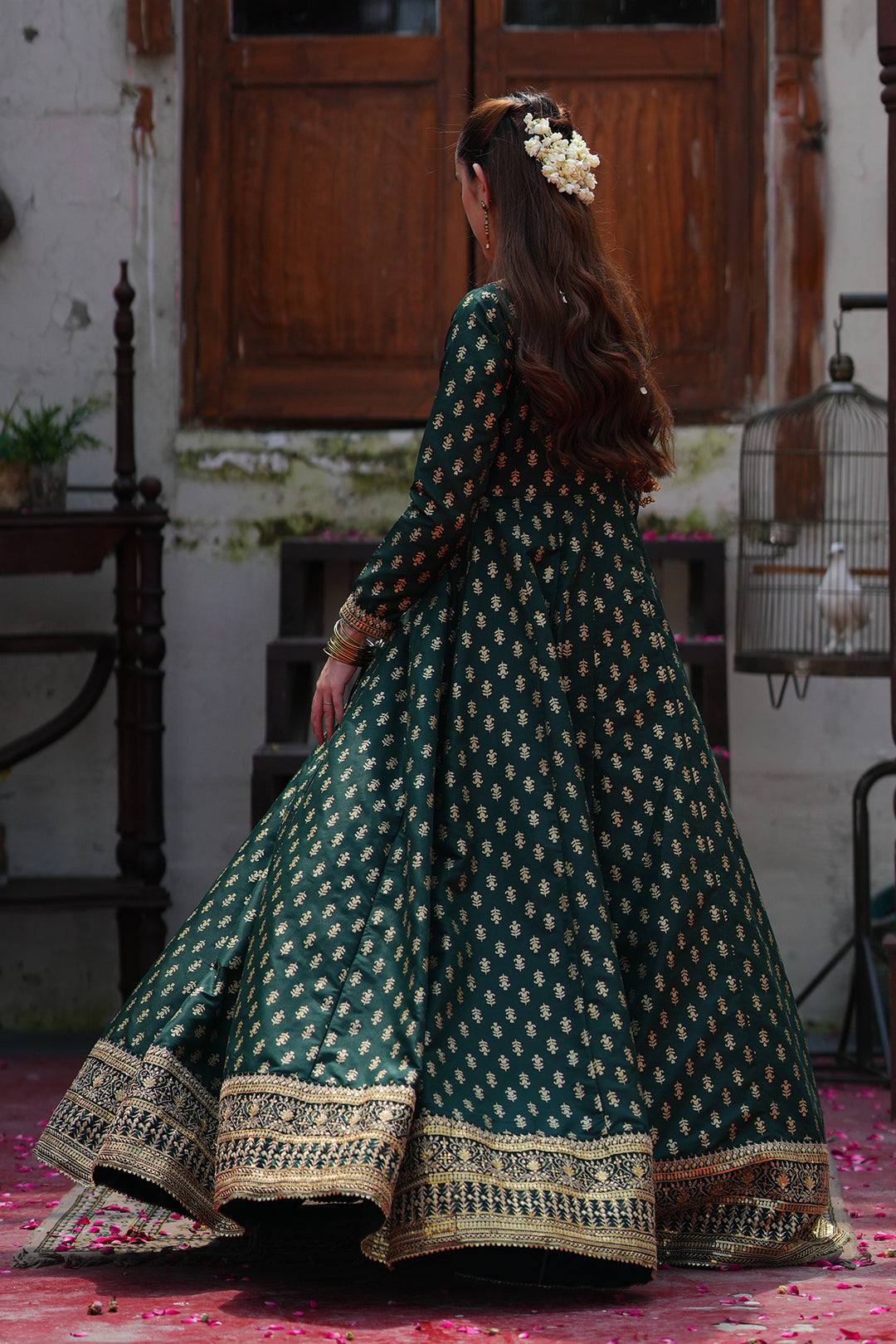 Afsaana Dark Green Kattan Silk Maxi with Net Dupatta For Women