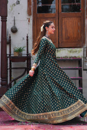 Afsaana Dark Green Kattan Silk Maxi with Net Dupatta For Women