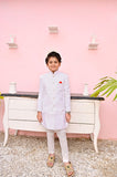 Sophisticated Off-White Sherwani Crafted from Luxurious Jamawar Fabric For Boys