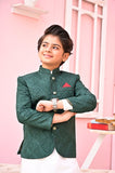 Majestic Dark Green Embroidered Prince Coat For Boys