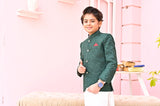 Majestic Dark Green Embroidered Prince Coat For Boys