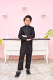 Black Prince Coat - Raw Silk with Sequin Embroidery For Boys