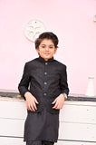 Black Prince Coat - Raw Silk with Sequin Embroidery For Boys