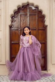 Hand Embellished Silk Shirt with Net Lehnga For Girls