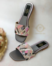 Sabrina Metallic Silver Slides - Touch of Pink Elegance For Women
