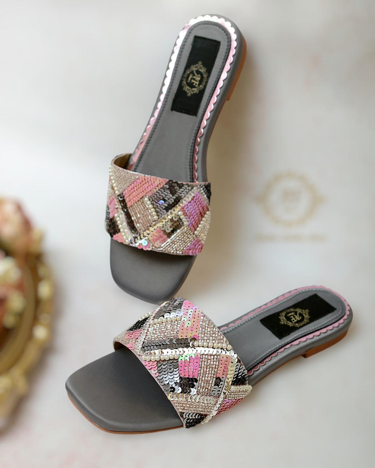 Sabrina Metallic Silver Slides - Touch of Pink Elegance For Women