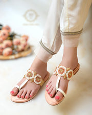 Lara Peach Kohlapuris - Soft Cushioned Kohlapuris with Cutdana & Zardozi Work For Women