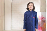 Elegant Blue Sherwani Crafted from Luxurious Jamawar Fabric For Boys