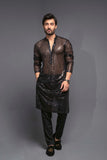 Black Color Net Kurta Pajama For Men