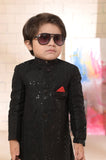 Luxurious Black Sherwani with Intricate Sequin Embroidery For Boys