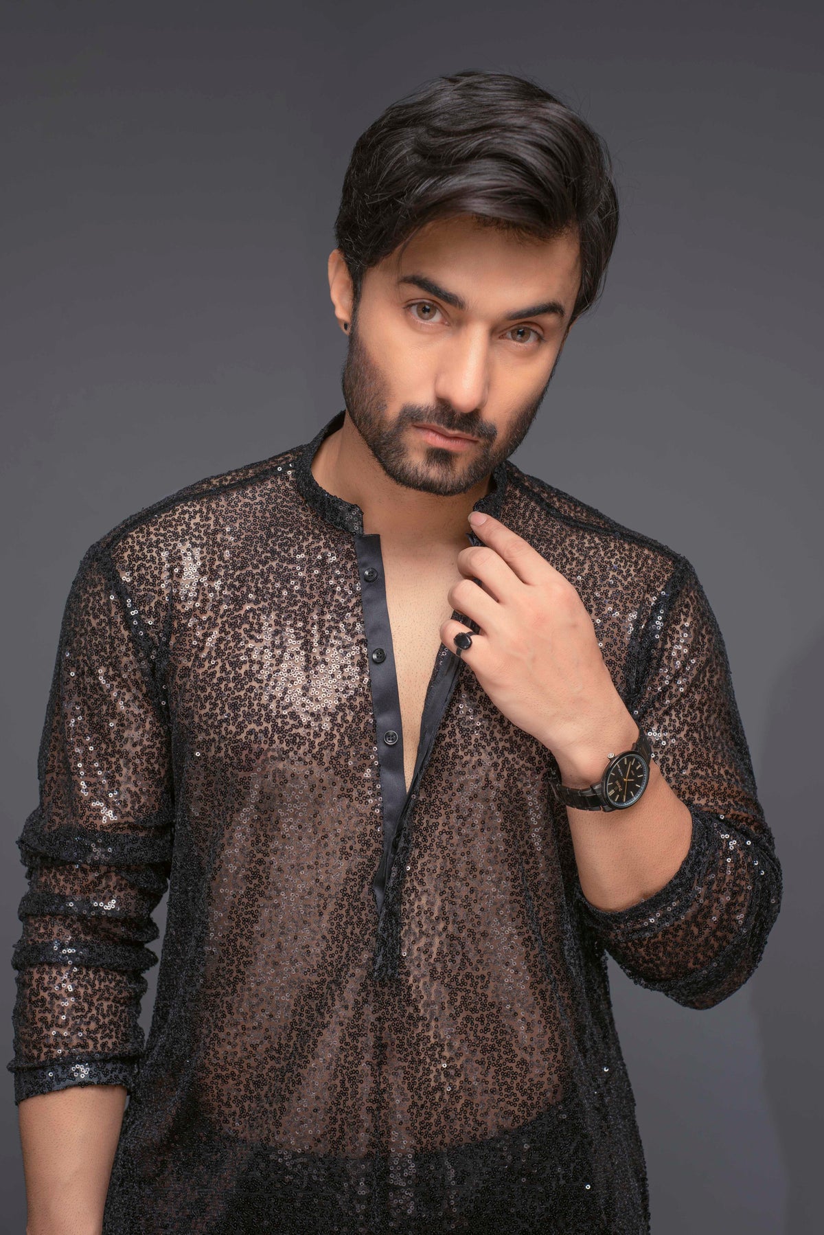 Black Color Net Kurta Pajama For Men