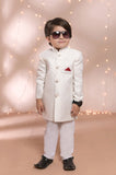 Sophisticated Off-White Sherwani Crafted from Luxurious Jamawar Fabric For Boys